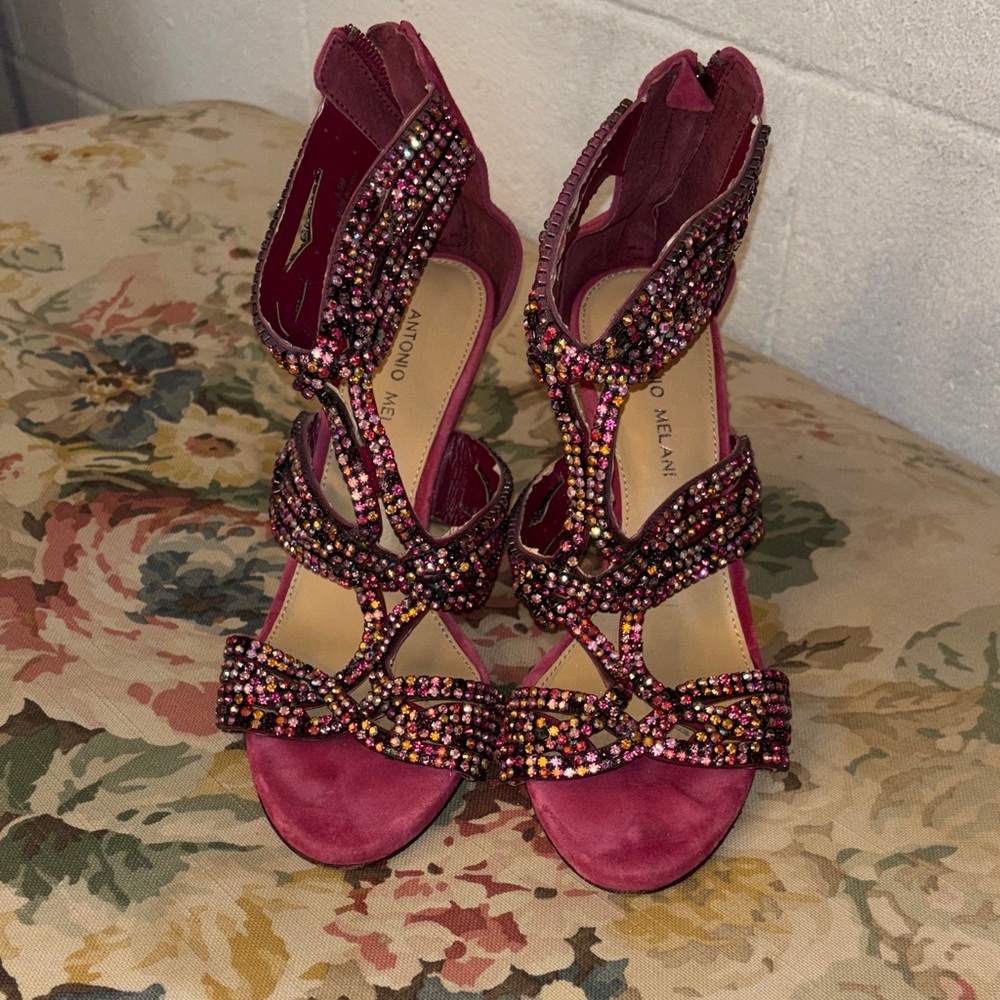 ANTONIO MELANI Fuchsia Crystal-Strap Evening Heels